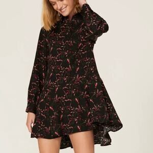 Louna Black Floral Mini Shirt Dress Size 4 High Low Trapez Career Designer $300